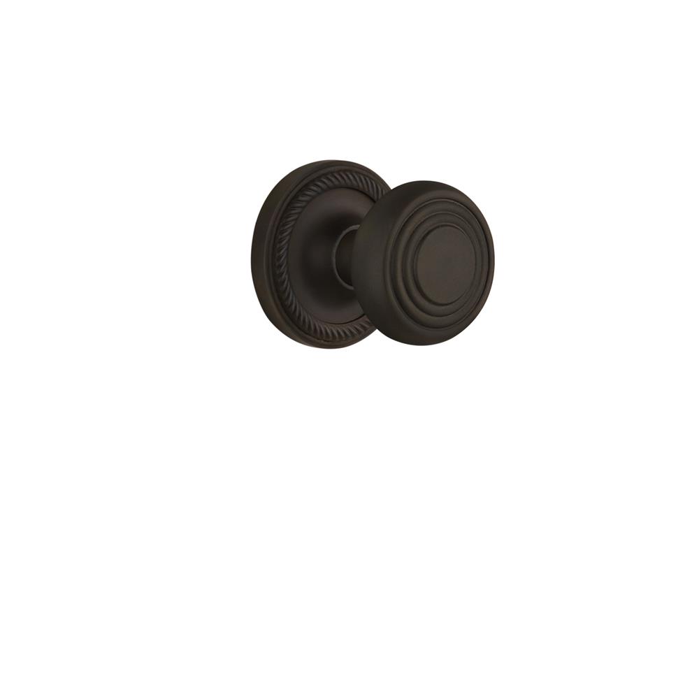 Nostalgic Warehouse ROPDEC Complete Passage Set Without Keyhole Rope Rosette with Deco Knob in Oil-Rubbed Bronze